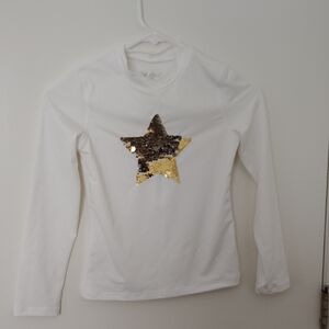 Cat & Jack White Long Sleeve Top with Sequin Star Size 7/8